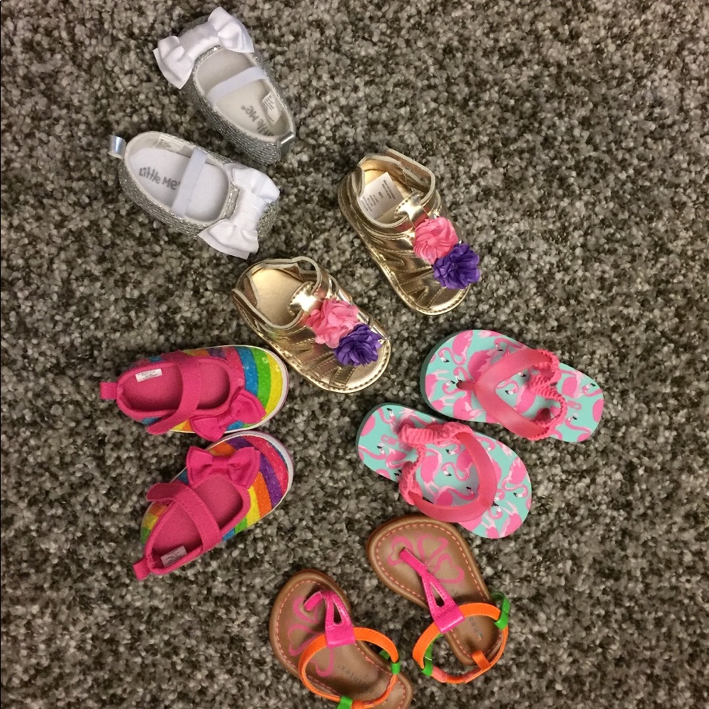 Lot of infant girls crib and size 1 shoes